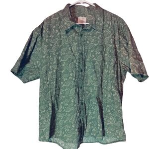 Life is Good Men Short Sleeve Button Up Pocket Shirt Batik Style Woven XL Green